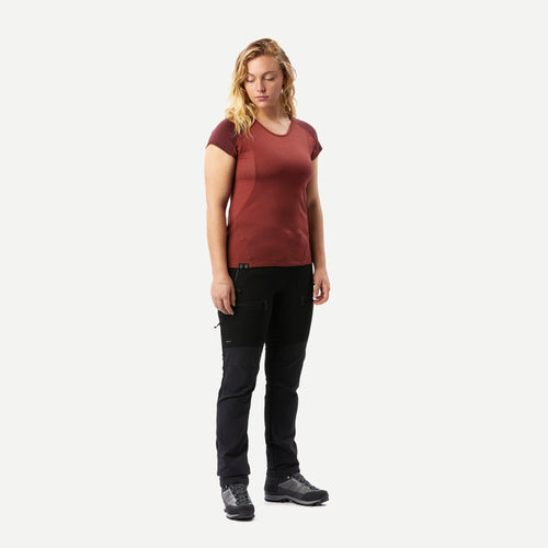 A photo of the Forclaz Women's MT500 Merino Wool T-Shirt in use