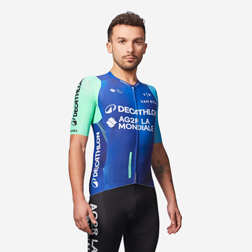 A photo of the Van Rysel Road Cycling Replica Jersey - AG2R La Mondiale Team in use